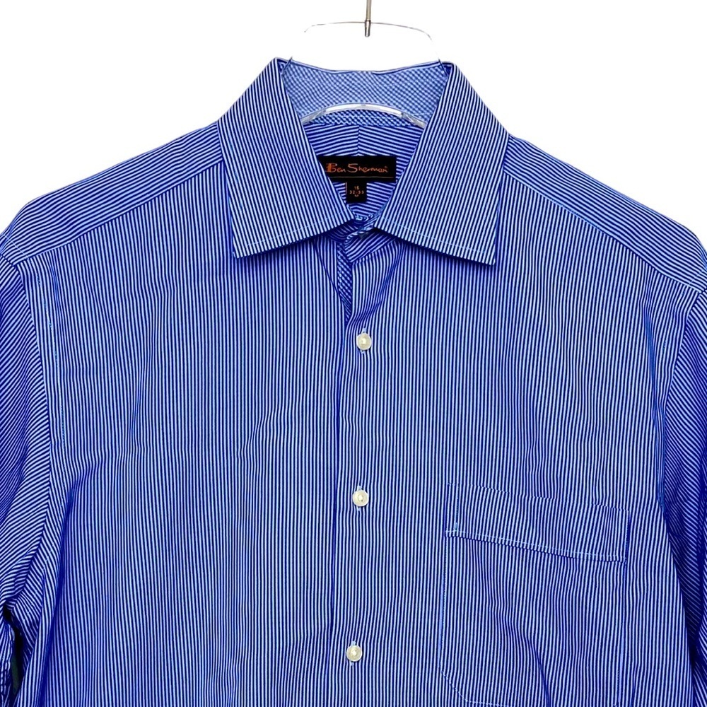 Ben Sherman Blue Pinstripe Long Sleeve Dress Shirt. Size 15 32/33 Medium - Picture 2 of 5